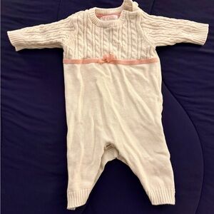 Cherokee Cream Knit Baby Footie with Pink Velvet Bow